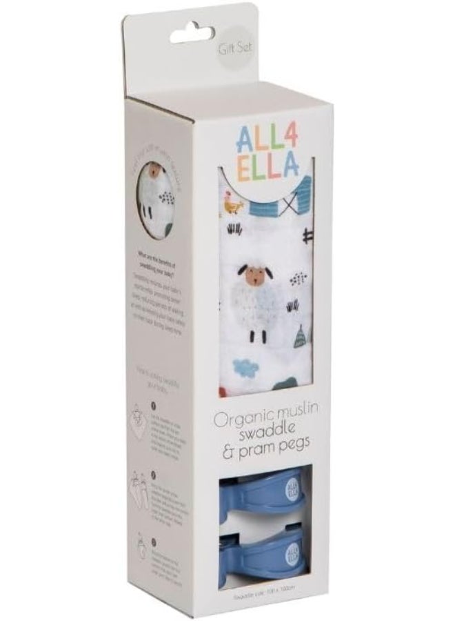 All4Ella Organic Muslin Swaddle & Pram Peg Gift Set - Image 1